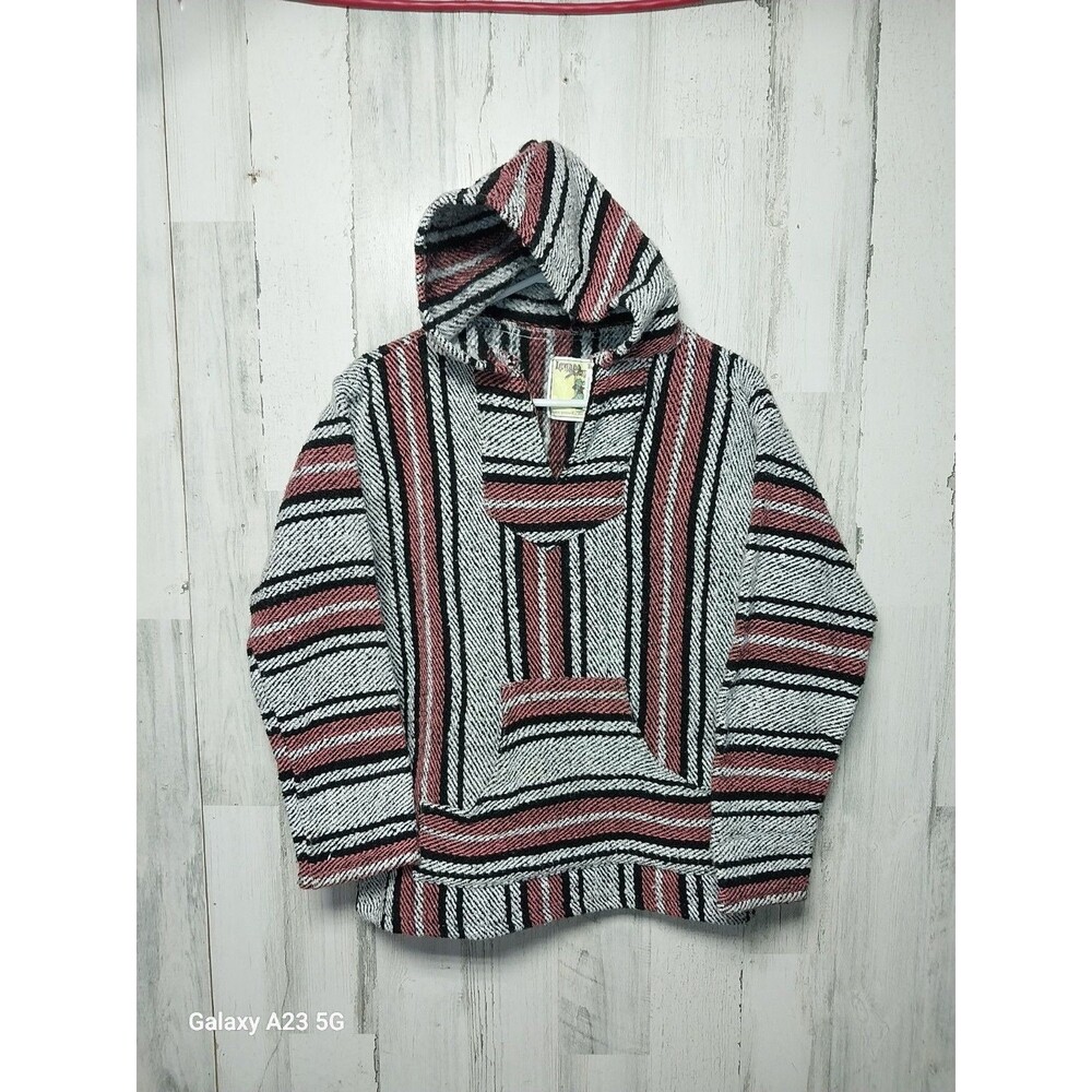 Vintage Iguana Jack Baja Hoodie Y2K Mexican Blanket Black White Pink Size Medium
